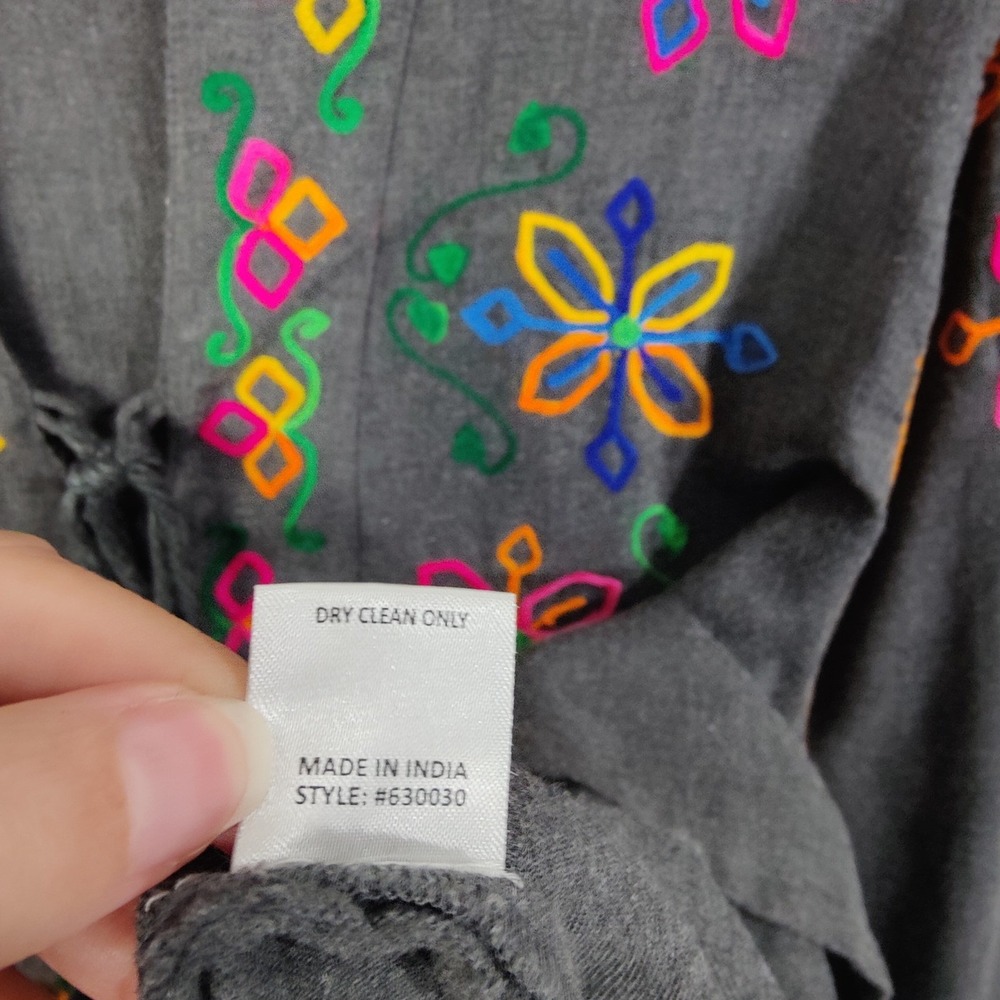 Ivy Jane Women Boho Cottagecore Tunic Top L Gray Embroidered Peasant Blouse - Picture 8 of 11